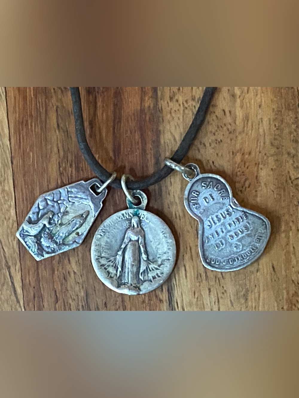 Vintage French Catholic Silver plated Medal Pendants KARO AP